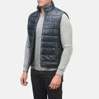 Mens Reeves Blue Leather Puffer Vest