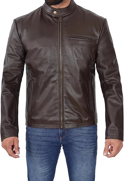 Elegant Unique Brown Leather Biker Jacket