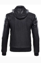 Mens Removable Hood Bomber Leather Jacket