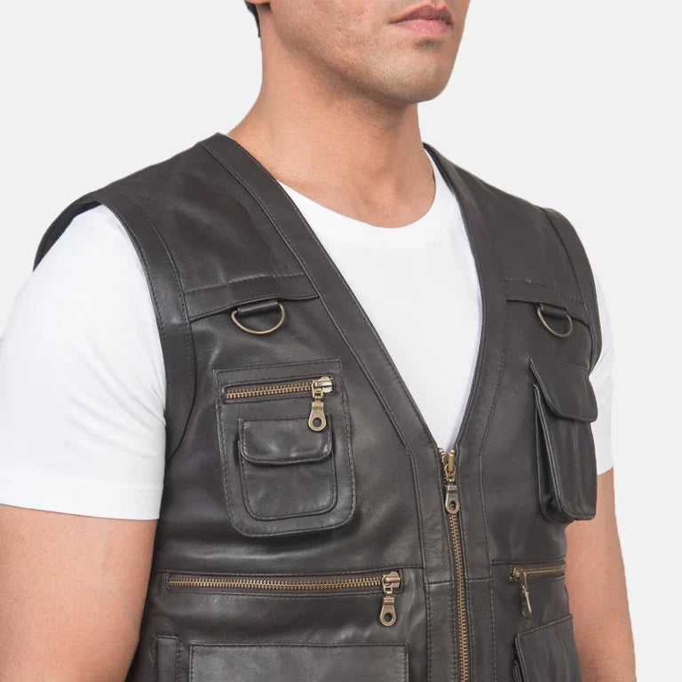 Mens Safari Brown Leather Vest