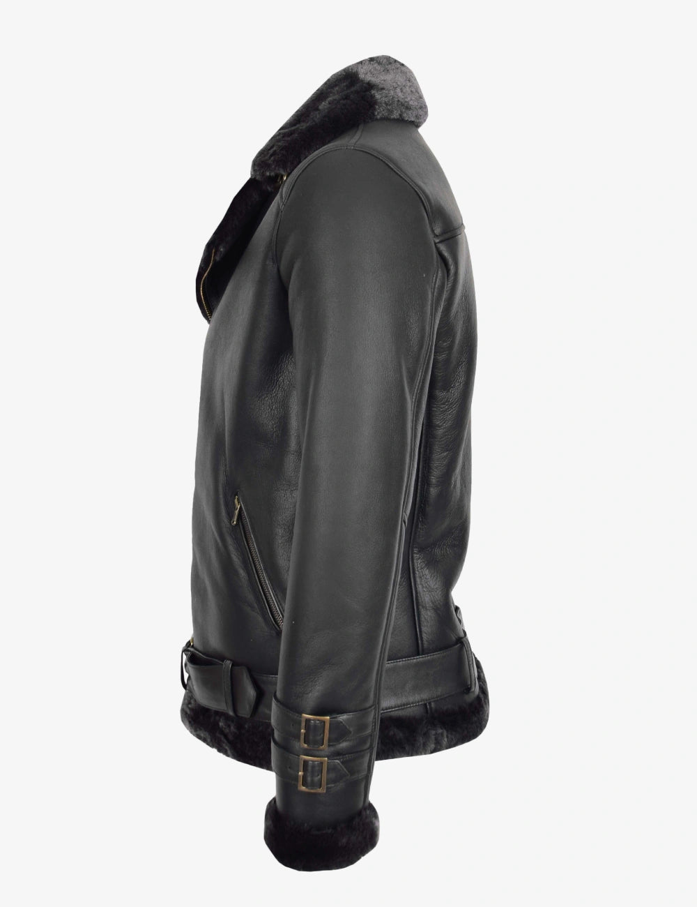 Mens Black B3 Aviator Leather Jacket with Shearling