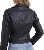 Motorcycle Cropped Leather Jacket For Women