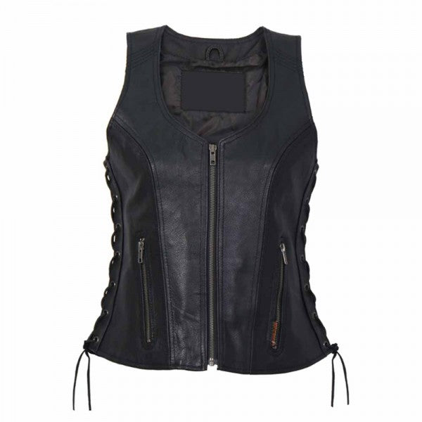 Ladies Side Lace Zip Up Leather Vest