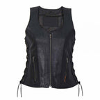 Ladies Side Lace Zip Up Leather Vest