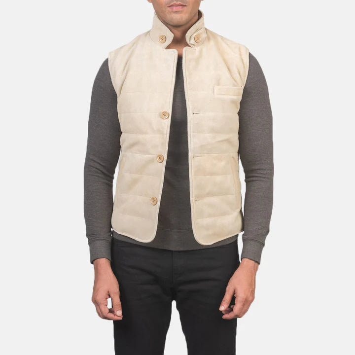 Mens Tony Off-White Suede Vest