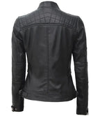 Women Tall Black Quilted Cafe Racer Leather Jacket