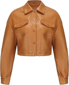 Women Faux Leather Cropped Jacket