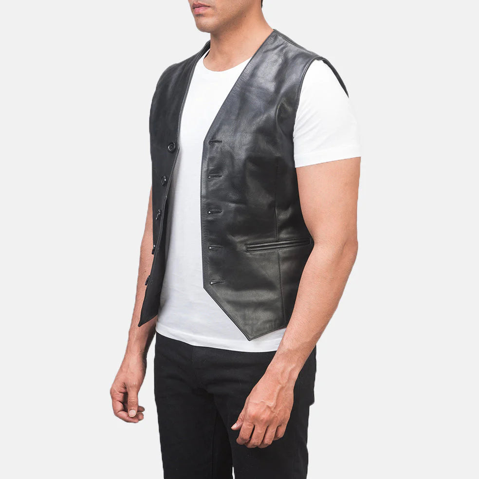 Mens Auden Black Leather Vest