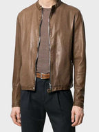 Mens Cafe Racer Brown Slim fit Biker Jacket