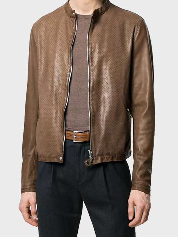 Mens Cafe Racer Brown Slim fit Biker Jacket
