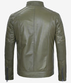 Mens Stylish Olive Green Cafe Racer Jacket