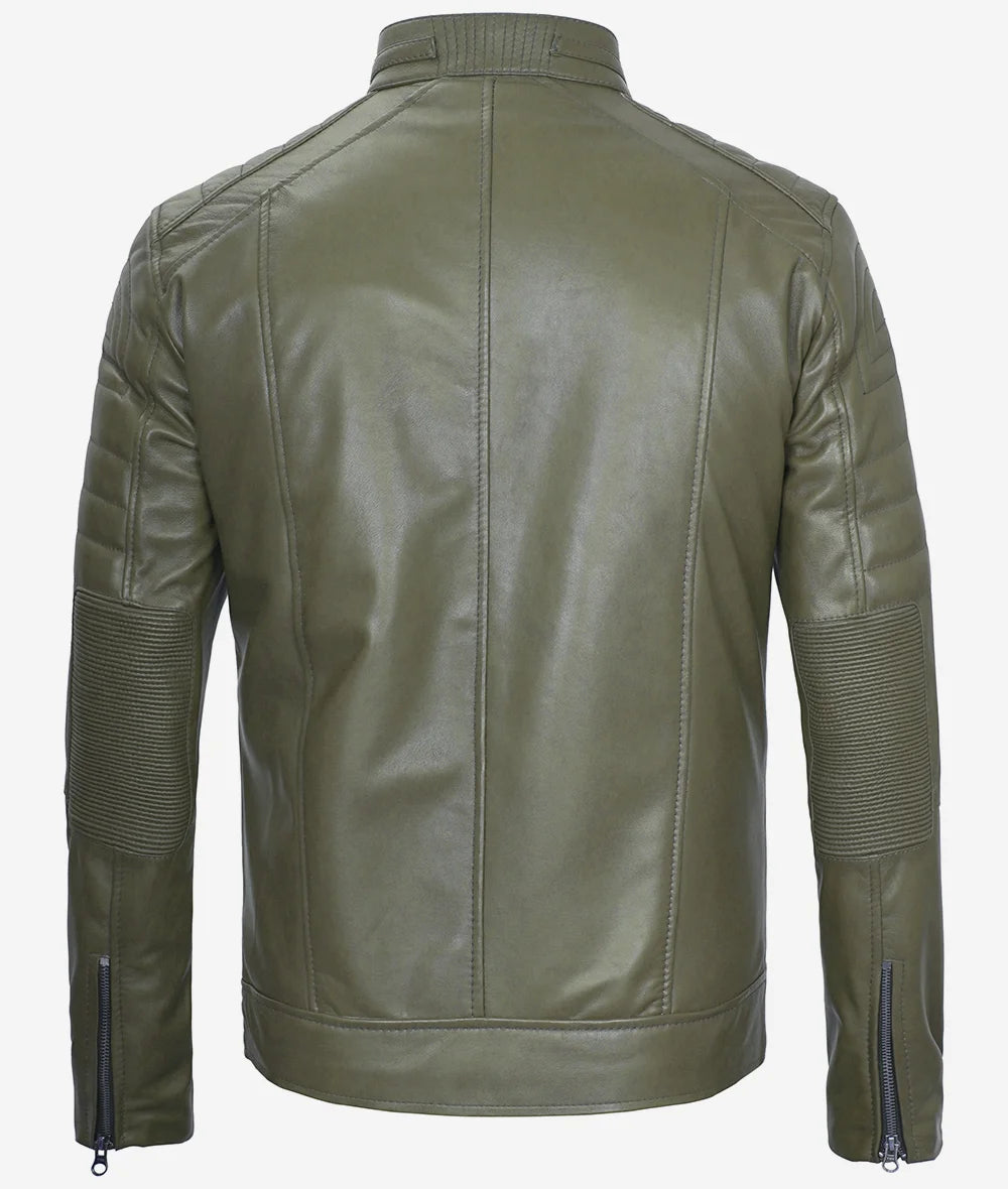 Mens Stylish Olive Green Cafe Racer Jacket