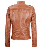 Womens Tan Real Leather Motorcycle Jacket