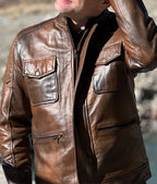 Men’s Slim fit Motorcycle Brown Leather Jacket