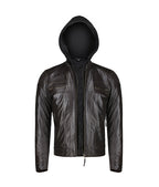 Men’s Slim Fit Brown Leather Jacket With Hood