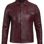 Mens Stylish Maroon Trucker Jacket – Genuine Lambskin Leather