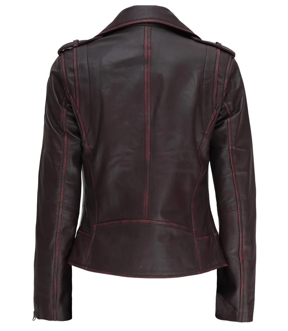 Womens Asymmetrical Moto Jacket Brown Leather Edition