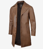 Mens Lambskin Leather Brown Coat - 3/4 Length