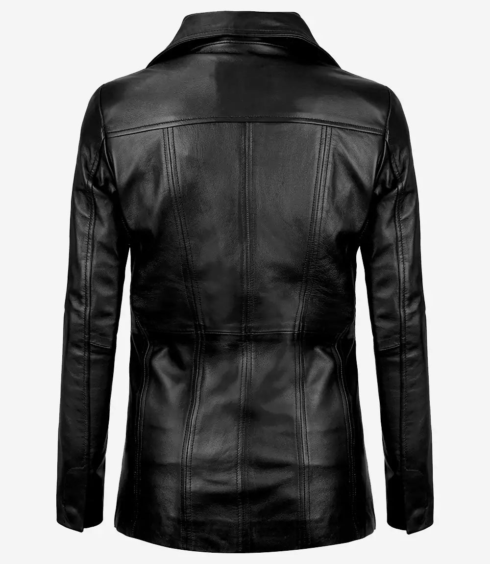 Bitonto Womens Black Leather Coat - 3/4 Length