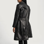 Womens Black Leather Quilted Trench Coat