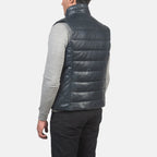 Mens Reeves Blue Leather Puffer Vest