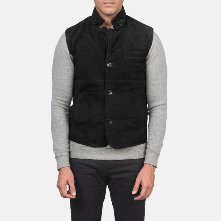 Mens Tony Black Suede Vest
