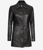 Womens Leather Black Coat - 3/4 Length