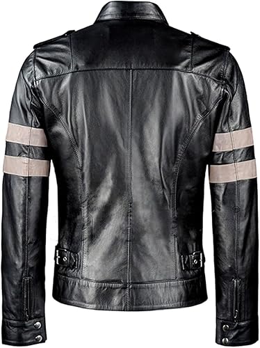Black Leather Jacket with Gray Stripes