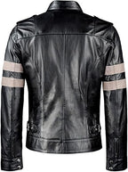Black Leather Jacket with Gray Stripes
