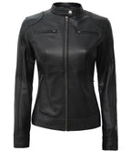 Womens Tall Black Leather Biker Jacket