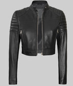 Jane Womens Black Cropped Leather Jacket