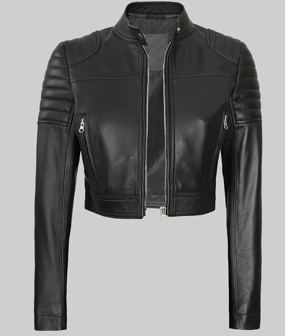 Jane Womens Black Cropped Leather Jacket