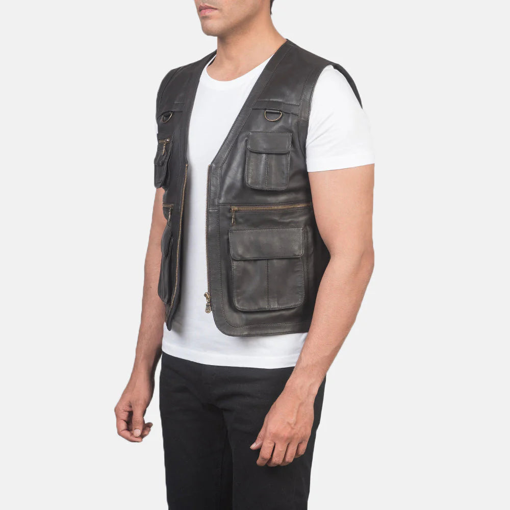 Mens Safari Brown Leather Vest