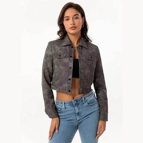 Cropped Leather Bomber Jacket
