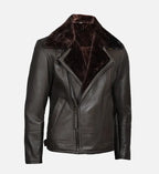 Shearling Leather Moto Jacket in Dark Brown
