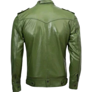 Slim Fit Men Green Biker Jacket