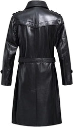 Women Belted Leather Trench Coat With Gun Flap