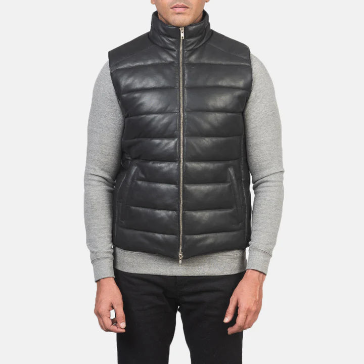 Black Leather Puffer Vest – Reeves Collection for Men
