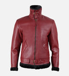 Mens Maroon Leather Shearling Jacket