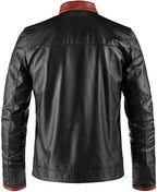 Men’s Retro Maroon And Black Leather Jacket