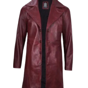 Mens Real Leather Maroon Car Coat