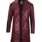 Mens Real Leather Maroon Car Coat