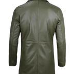 Mens Olive Green Leather Car Coat