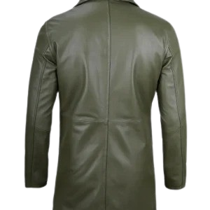 Mens Olive Green Leather Car Coat