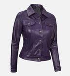 Women Purple Leather Trucker Jacket