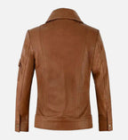 Womens Tan Leather Trucker Jacket