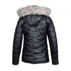 Women Winter Fur Trimmed Hoodie Puffer Leather Jacket