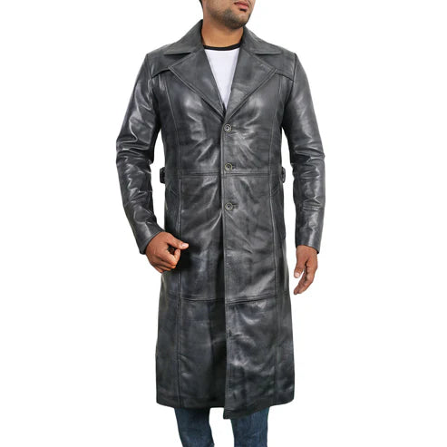 Sylix Distressed Leather Duster Coat