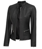 Womens Tall Black Cafe Racer Leather Jacket