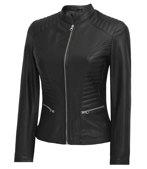 Womens Tall Black Cafe Racer Leather Jacket